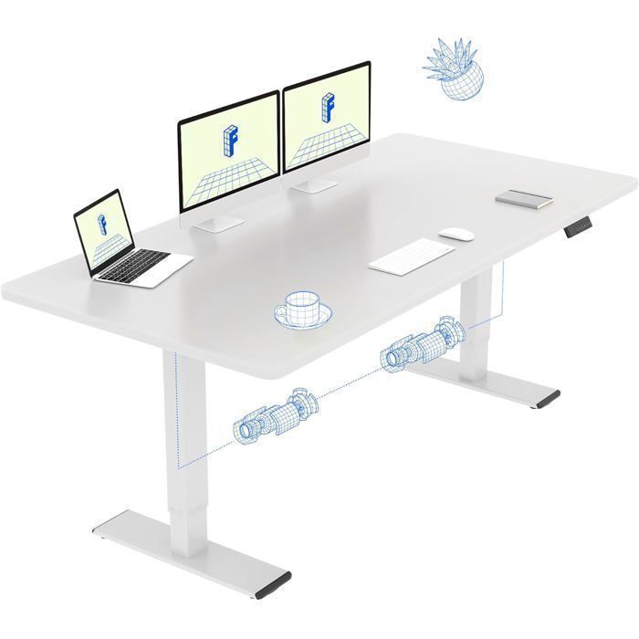 FlexiSpot QB2 zit-sta bureau 160 x 70 cm met 2 krachtige motoren, in hoogte verstelbaar, met geheugenfunctie (wit + wit)