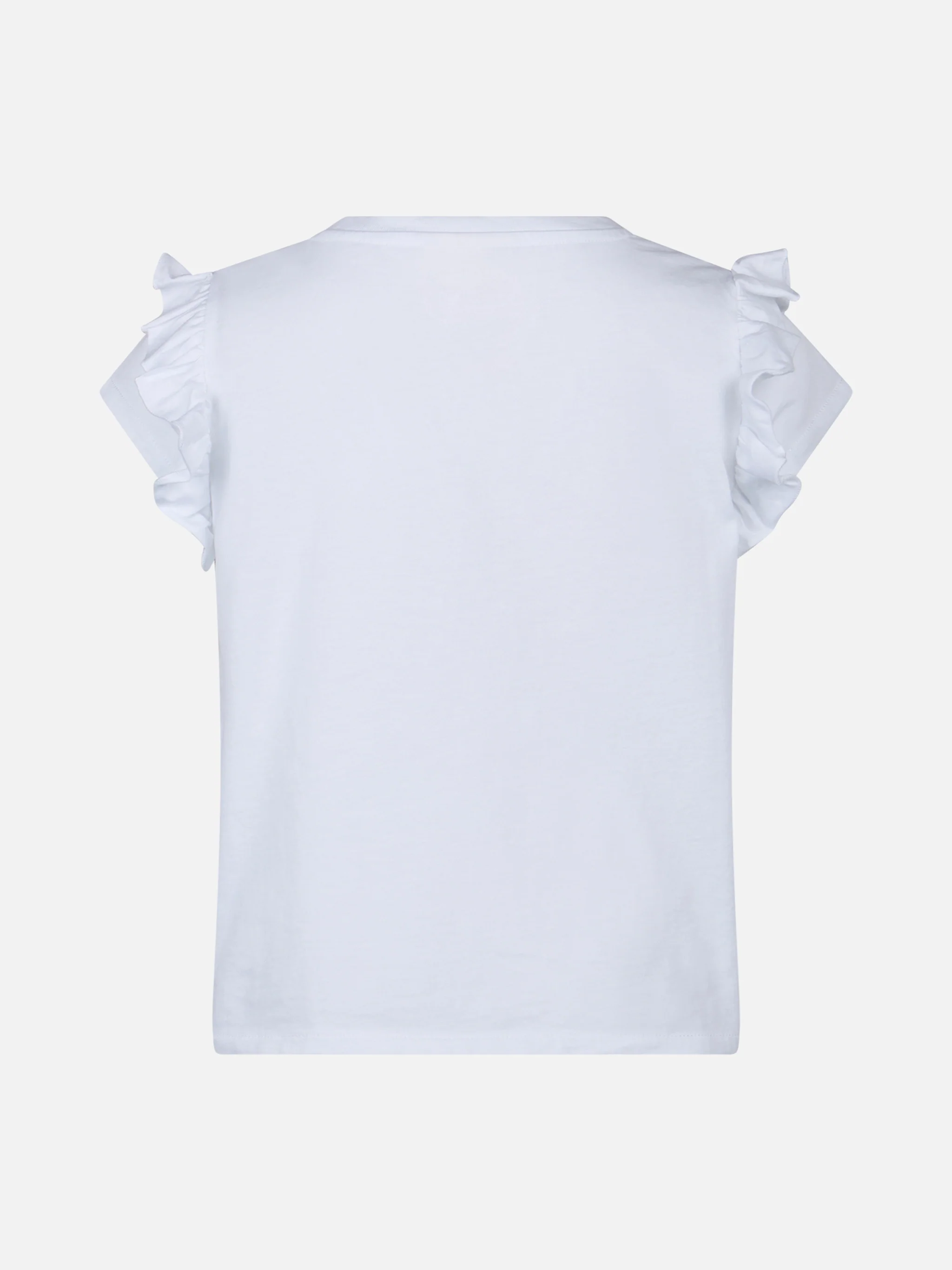 Katoenen T-shirt voor meisjes met ruches en borduurwerk.