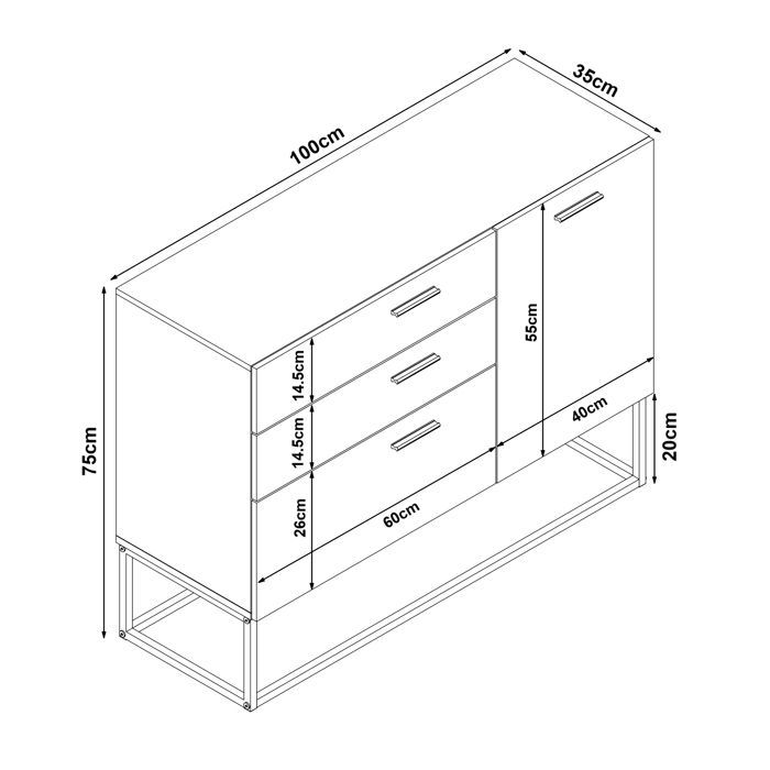Buffet Lavangen 75 x 100 x 35 cm or effet marbre blanc