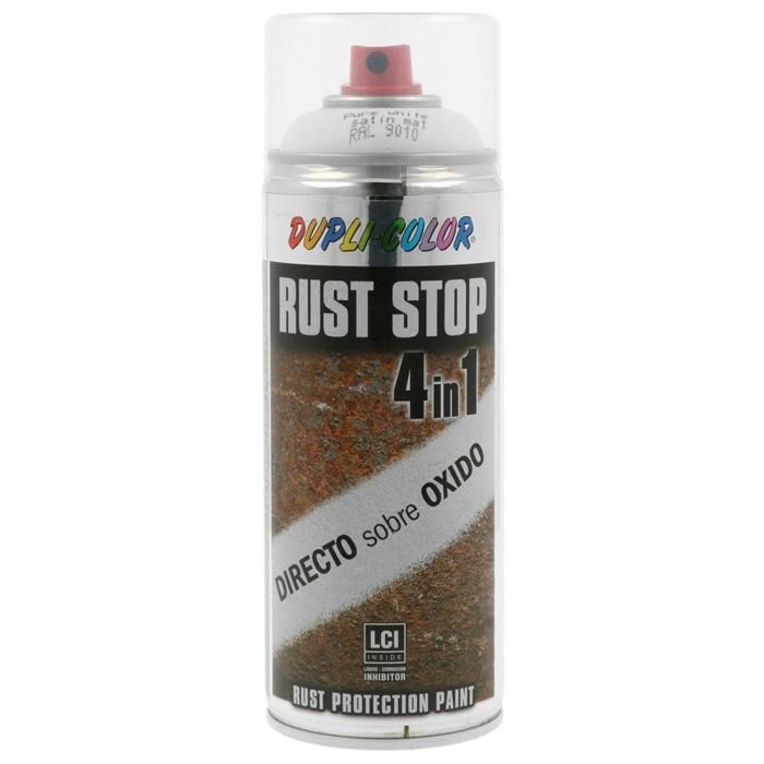 PEINTURE ANTIROUILLE RAL9010 SATINE 4 EN 1 RUST STOP 400ML DUPLI