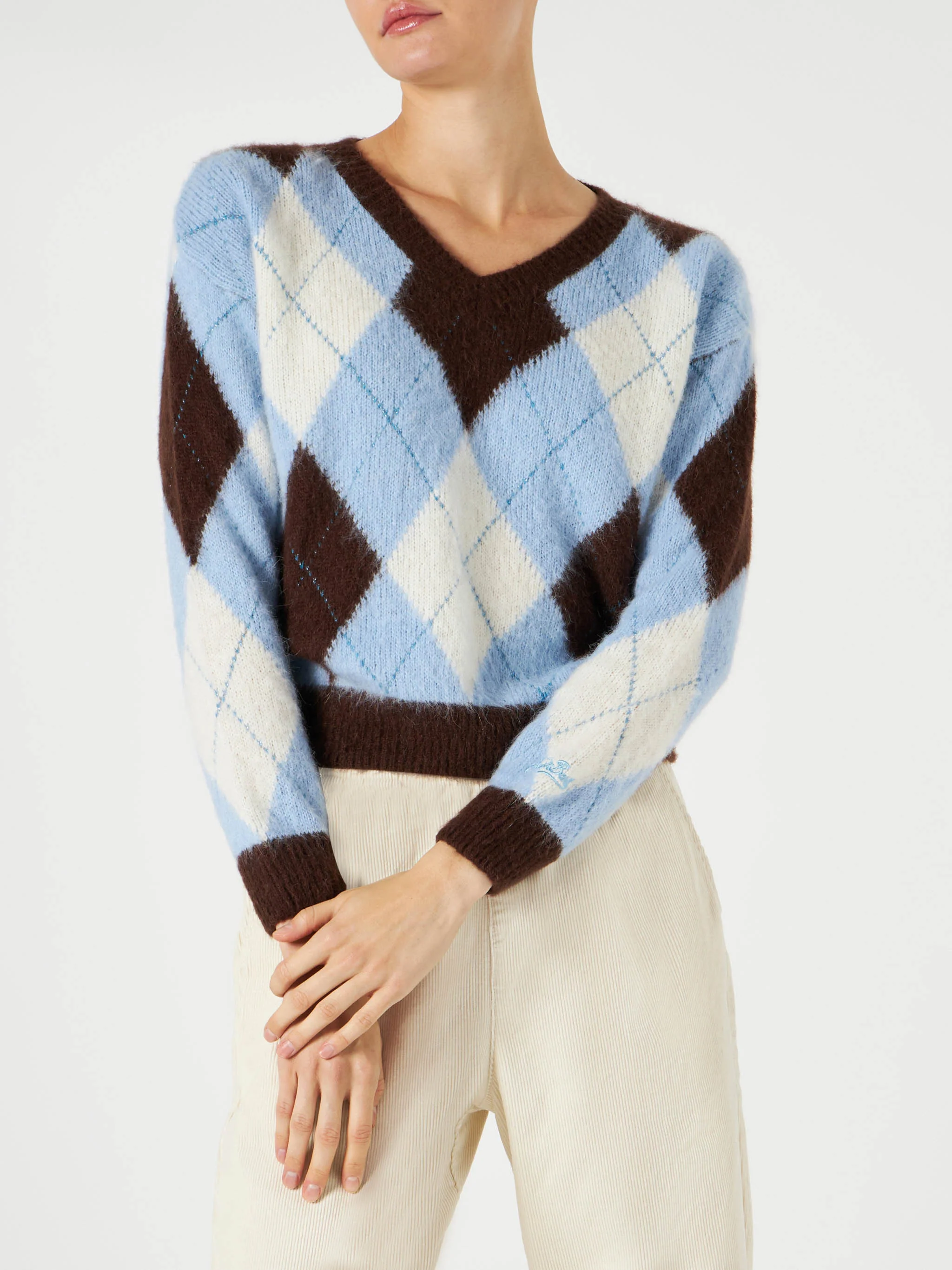 Dame cropped sweater med fine diamanter
