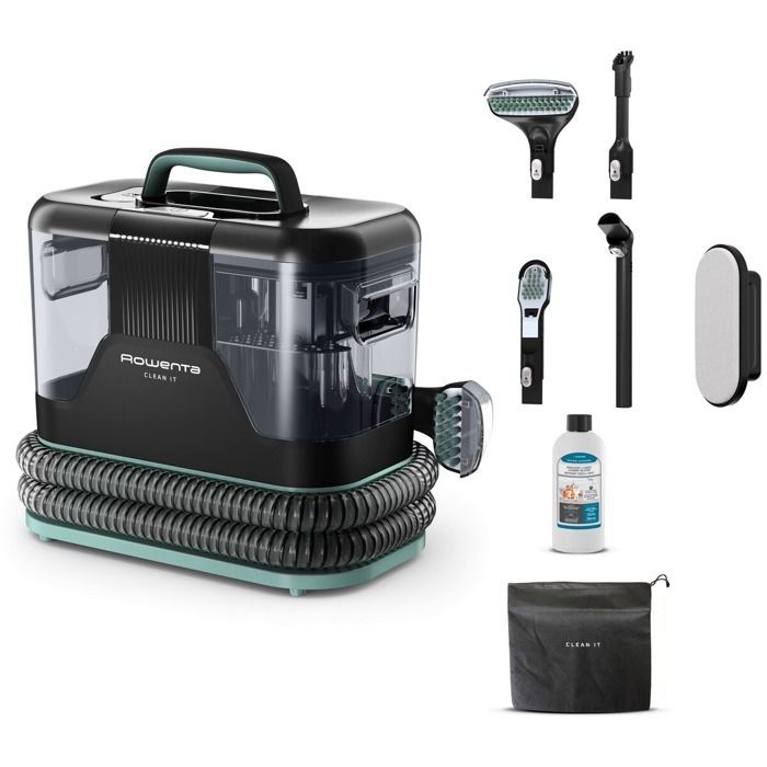 Aspirateur à main Rowenta Clean It, Shampouineuse textile, Détacheur nettoyeur efficace contre les taches IN5021F0