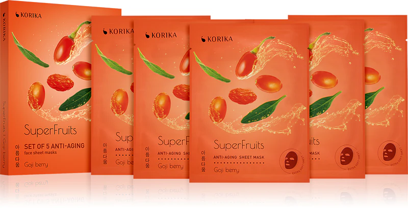 KORIKA SuperFruits Goji Berry - Набір з 5 антивікових масок для обличчя - набір масок для обличчя за зниженою ціною з омолоджувальним ефектом ягід годжі