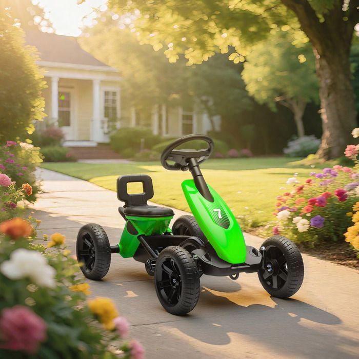 Kart à pédales pour enfants - AIYAPLAY - roues EVA silencieux, avancer et reculer - 85,5 x 49 x 57 cm - plastique et métal - vert