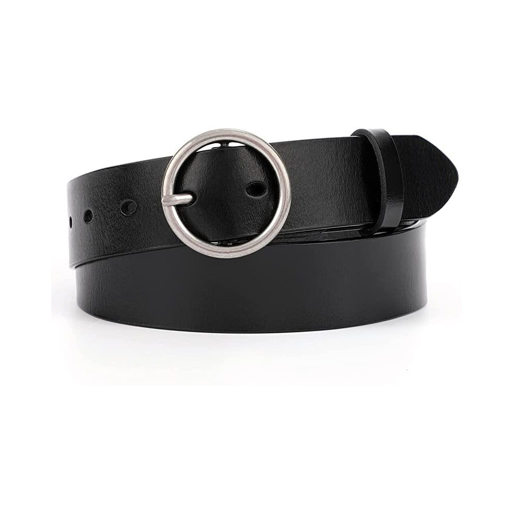 Cintura da donna casual in pelle con fibbia ad anello per jeans e pantaloni