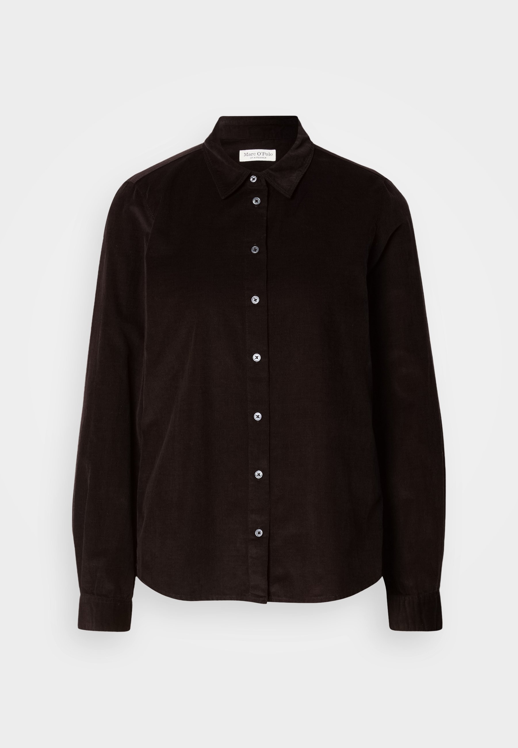 Marc O'Polo blouse met kraag en lange mouwen, effen kleur - Blouse met knoopsluiting - donkerbruin
