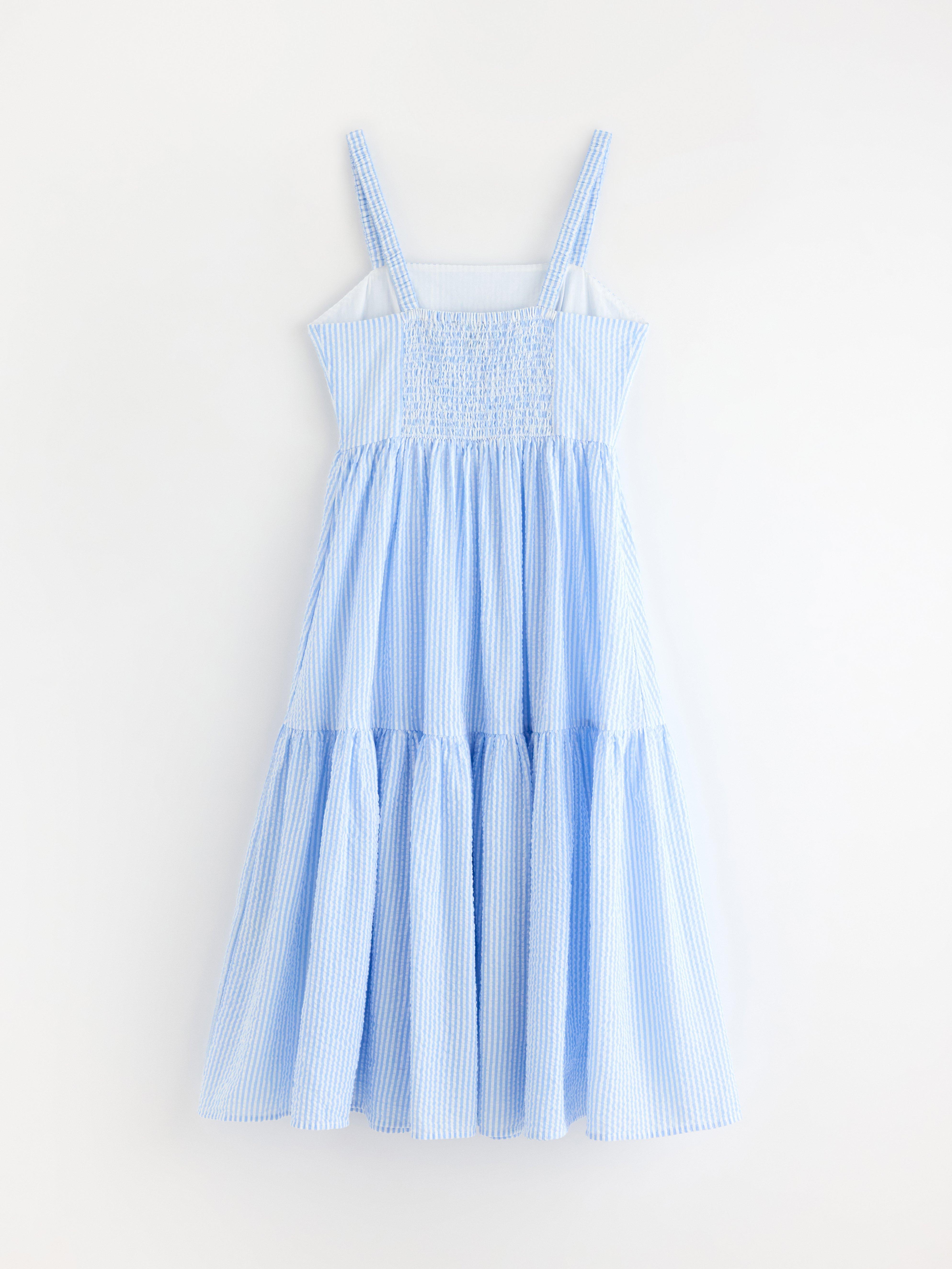 Vestido midi em estampa de ondas azuis