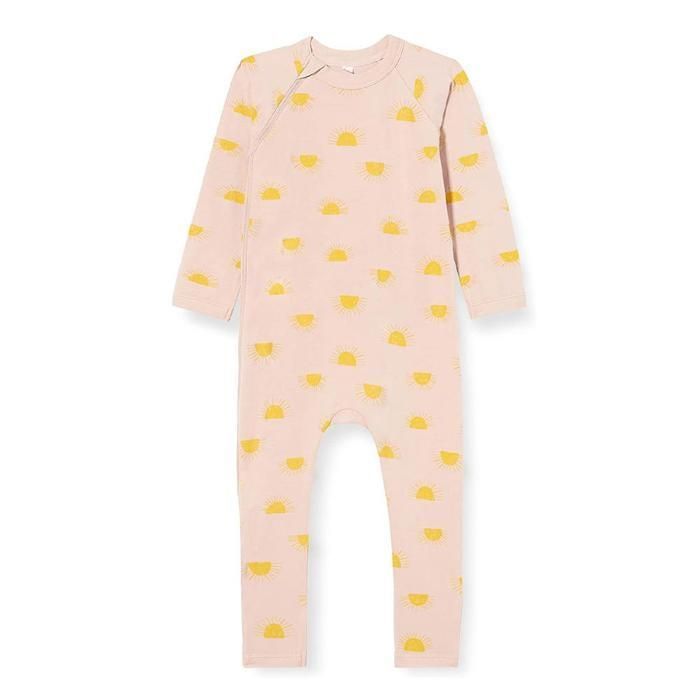 Pijama de manga larga para bebé niña de DIM - color beige con estampado de sol, 100% algodón orgánico.