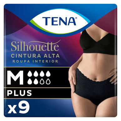 Tena Silhouette Plus -inkontinenssialushousut, koko M, musta, 9 kpl.