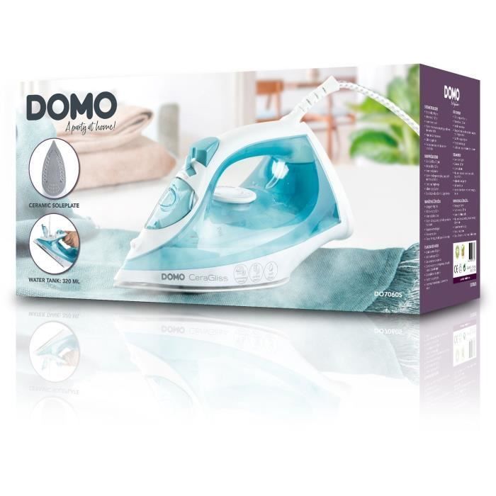 Plancha de vapor - DOMO - DO7060S CeraGliss - 2400 W - 40 g/min - 320 ml - Azul/Blanco