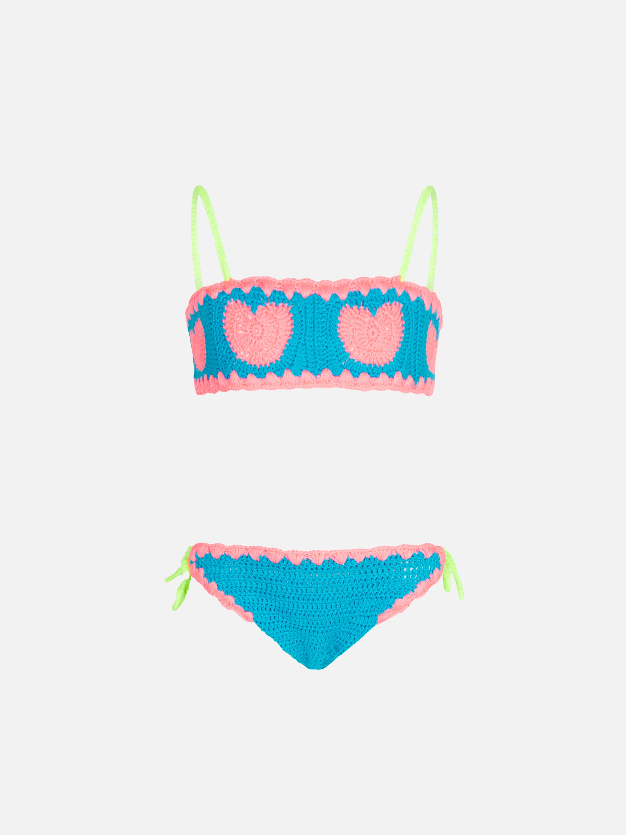 Gehaakte bandeau bikini voor meisjes met hartjes