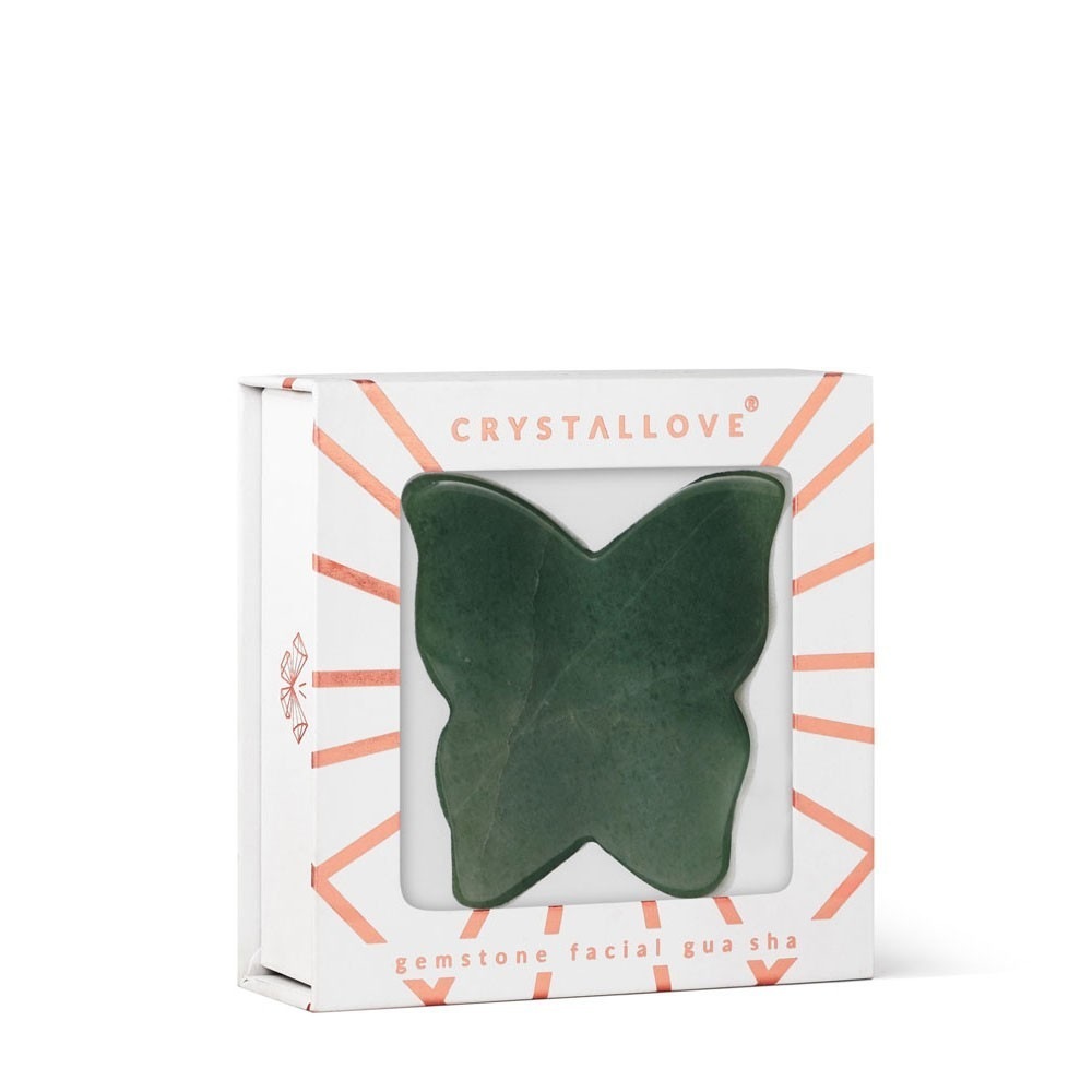 Masažer za obraz Gua Sha z metuljčkom in aventurinom Crystallove – 1 kos