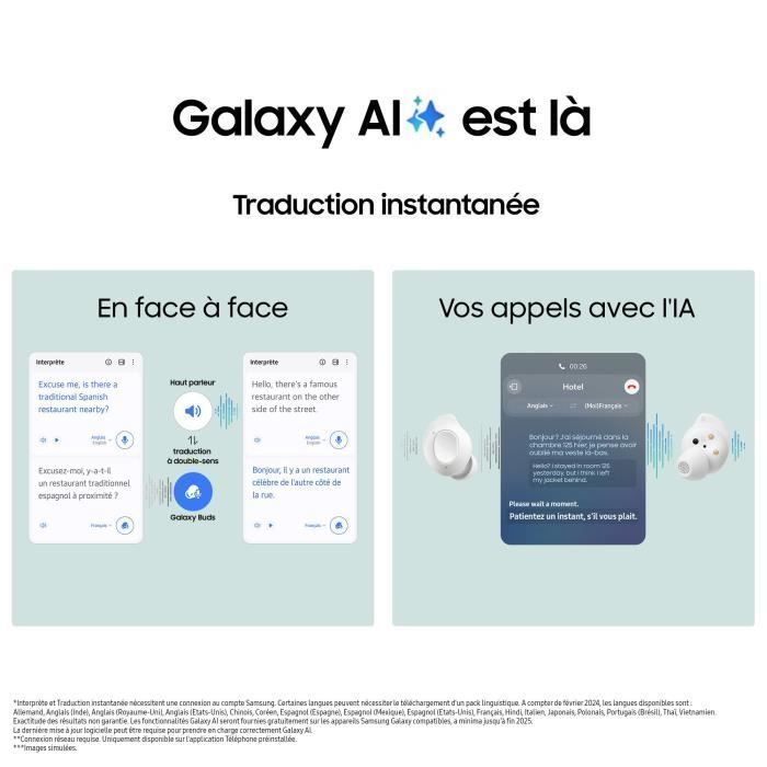 Ecouteurs Samsung Galaxy Buds FE True wireless à réduction de bruit active Blanc