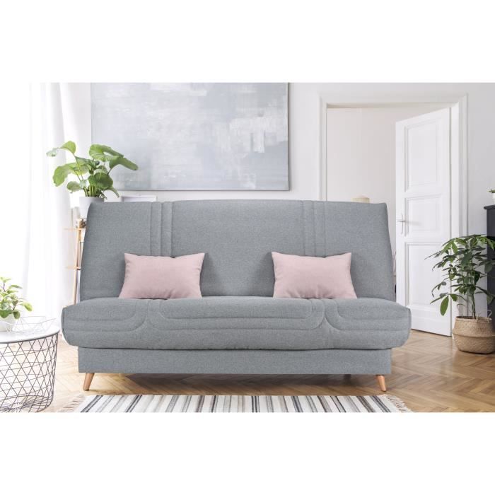 COMFORT BULTEX 3-zits slaapbank - Grijze stof - Gemaakt in Frankrijk - B 192 x D 95 x H 101 cm - MONA