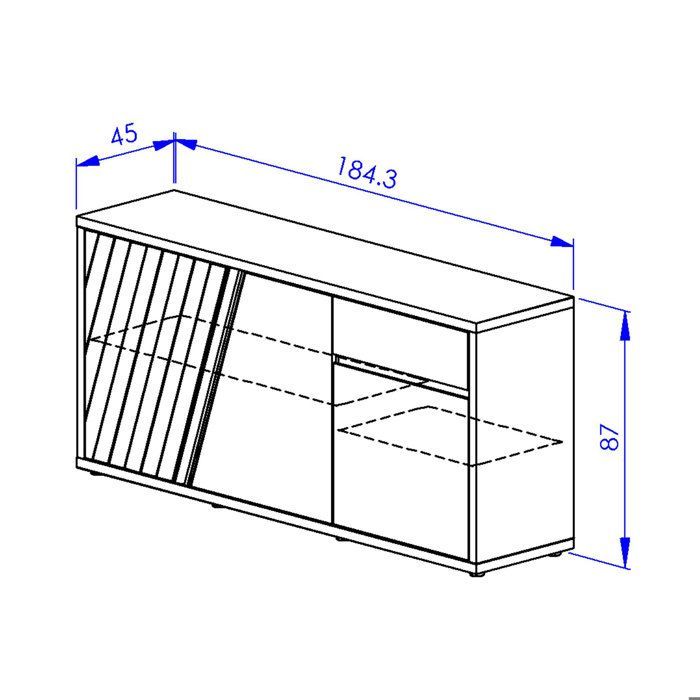 Buffet 3p 1t blanc brillant & effet bois chêne matière durable