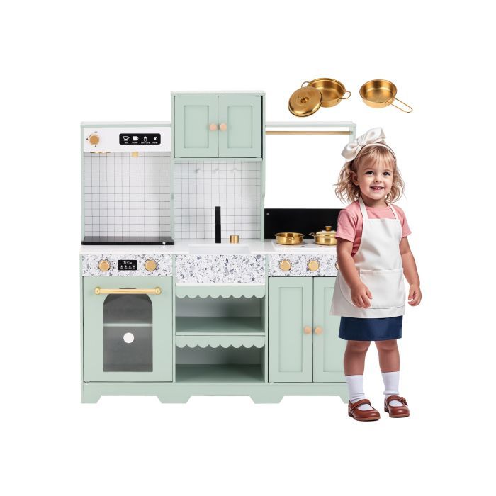 Cucina per bambini in legno - MODERNLUXE - 90x30x98 cm - Cucina completamente attrezzata - Età 3+ - Bianco e verde