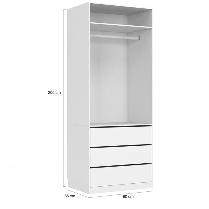 IDMARKET TAYLOR Modular Wardrobe 120 x 55 x 200 cm 2 modules with hanging rail + shelves + drawers white