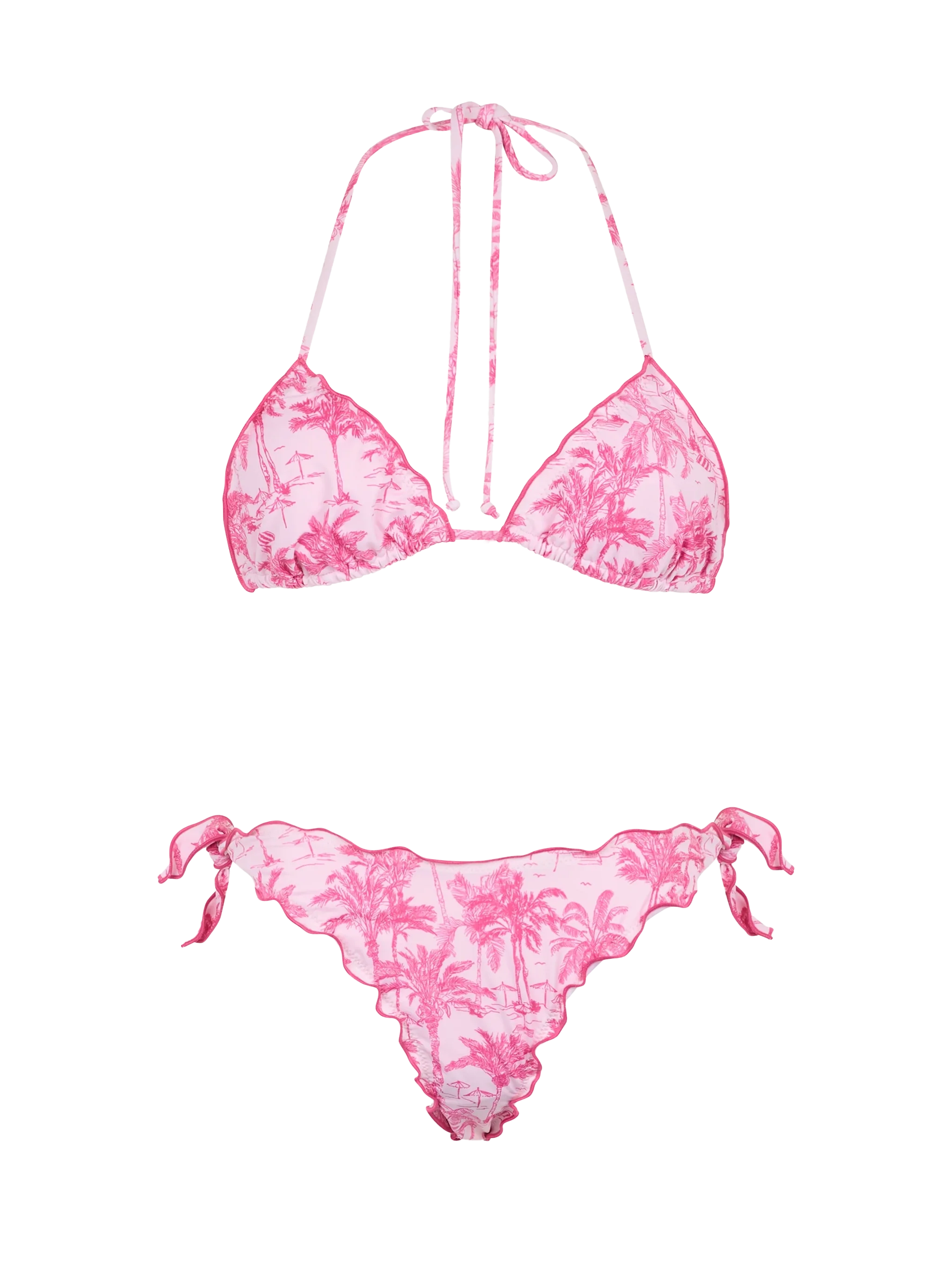 Bikini met Toile de Jouy-print voor vrouwen met een klassieke driehoekige boog en maan in Boogschutter-stijl.
