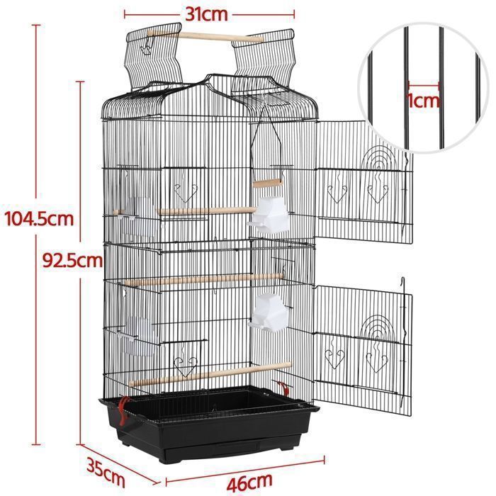 Yaheetech Cage pour Oiseaux Volière de Perroquet Canaries Perruche Canaris 46 x 35 x 104,5cm ,4 mangeoires, 3 perchoirs Noir