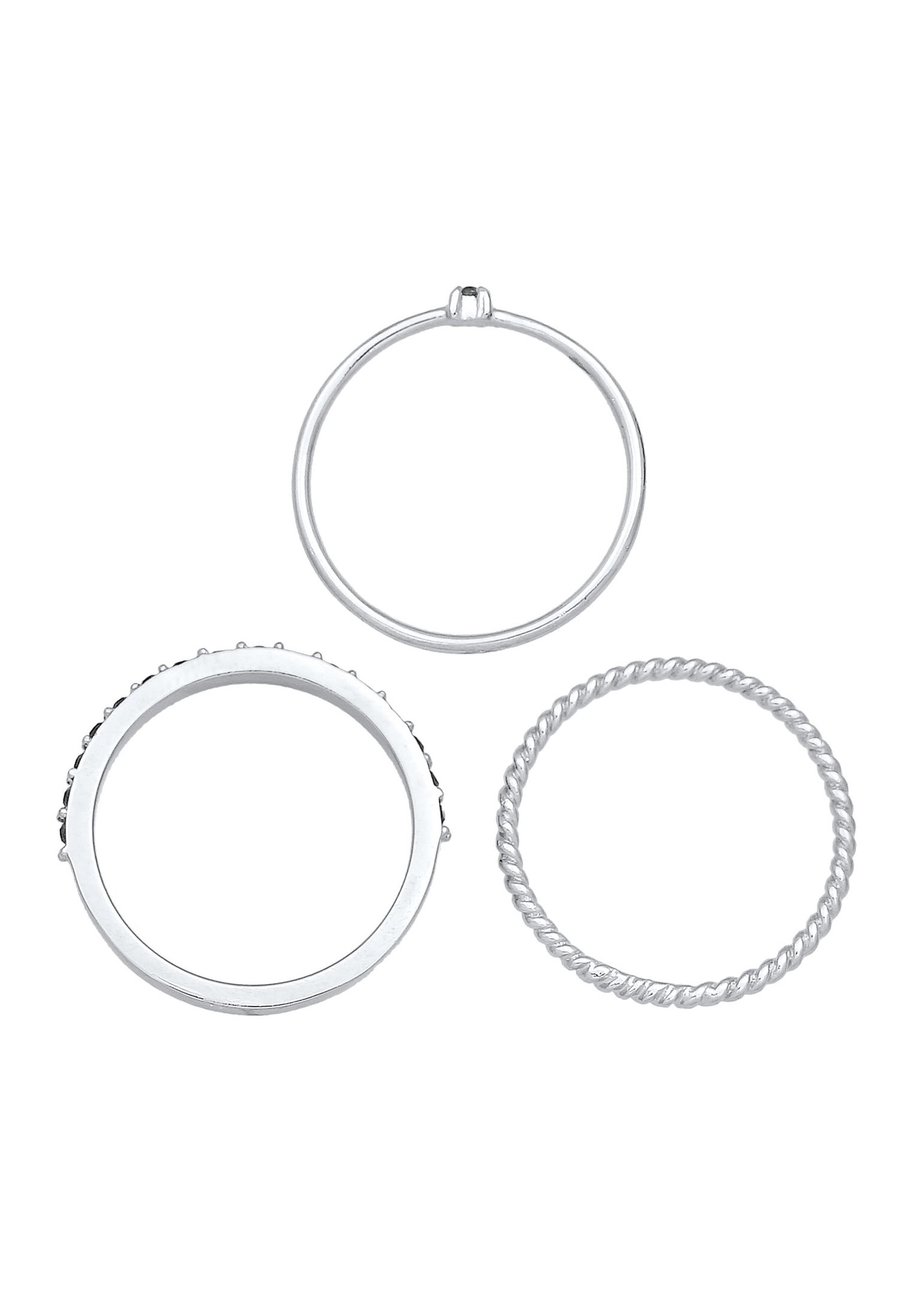 Elli Femmes Pile Set Élégante Solitaire Torsadé Tendance avec Cristaux Noir en Argent Sterling 925
