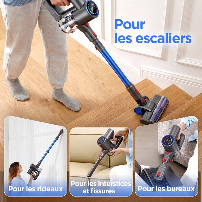Verslife Z8 Aspirateur Balai Sans Fil, 40Kpa/45Min/500W/6 En 1, Écran LED, Pour Poils D'animaux, sols Durs et Moquettes