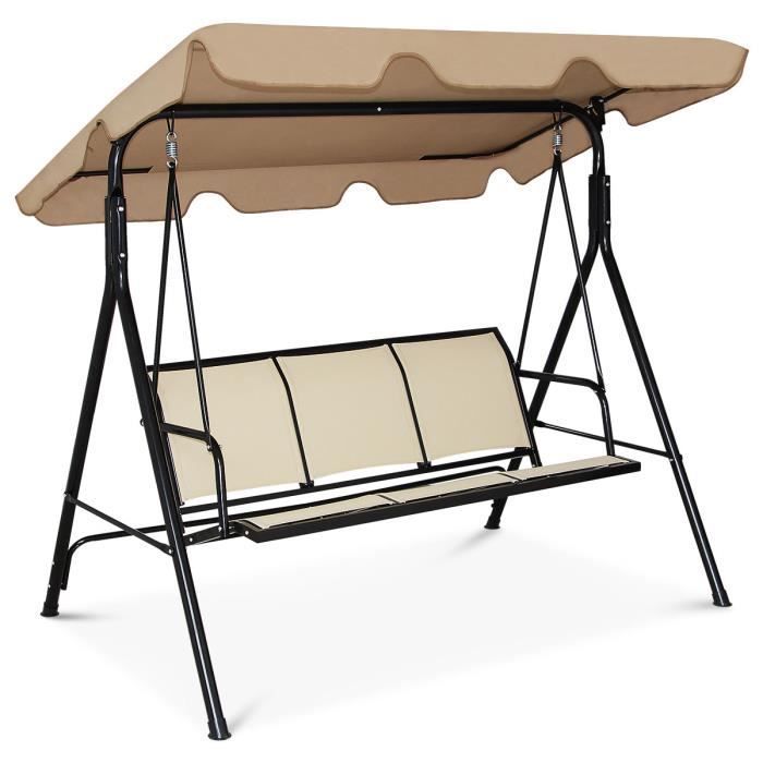 DREAMADE Balancelle de Jardin 3 Places en Acier,Toit Inclinaison réglable pour Jardin/Balcon/Cour,Balançoire exterieur,Charge 250KG