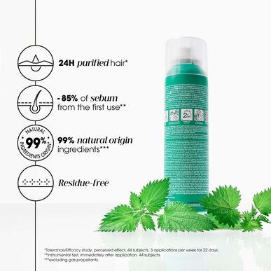 Klorane Nettle & Vitamin E Oil Control Dry Shampoo, økologisk Nettle, for fett brunt hår, 150 ml