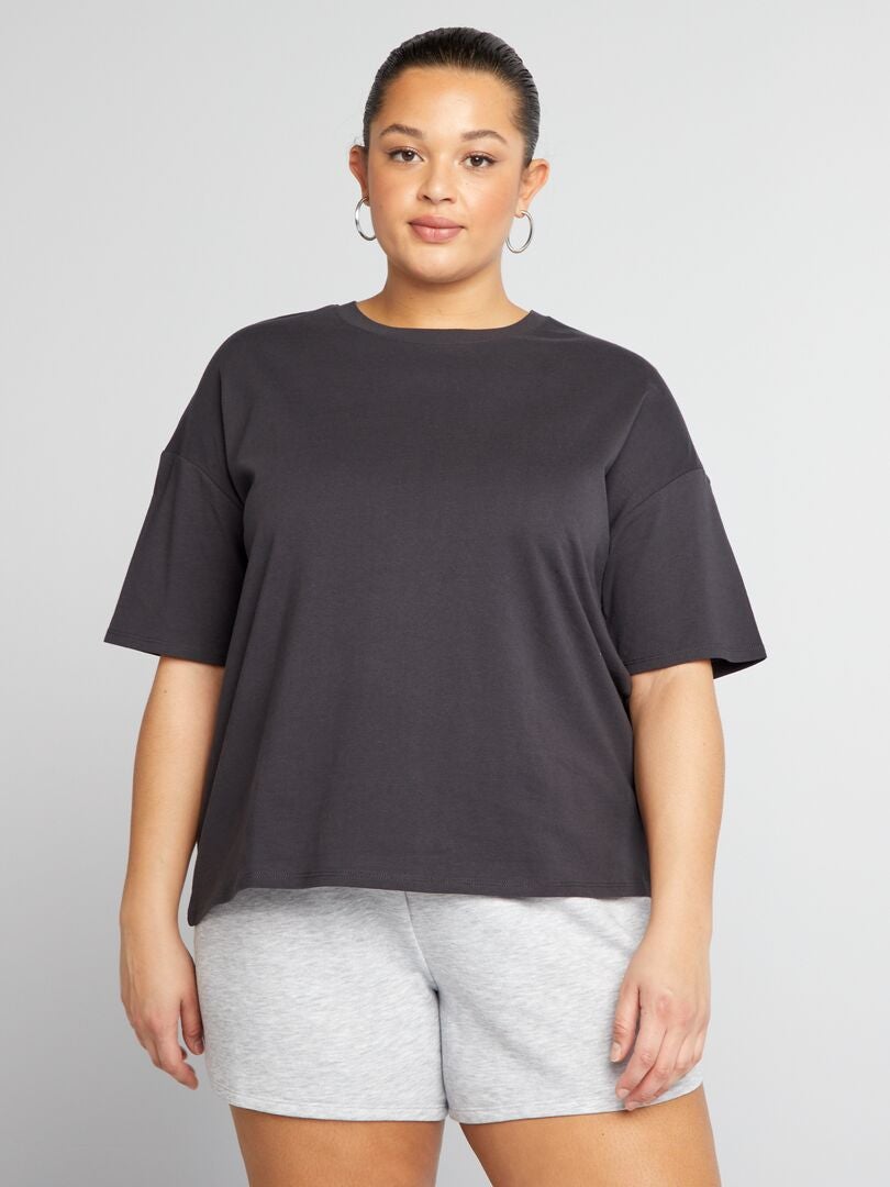 Basic T-shirt met verlaagde schouders - ZWART