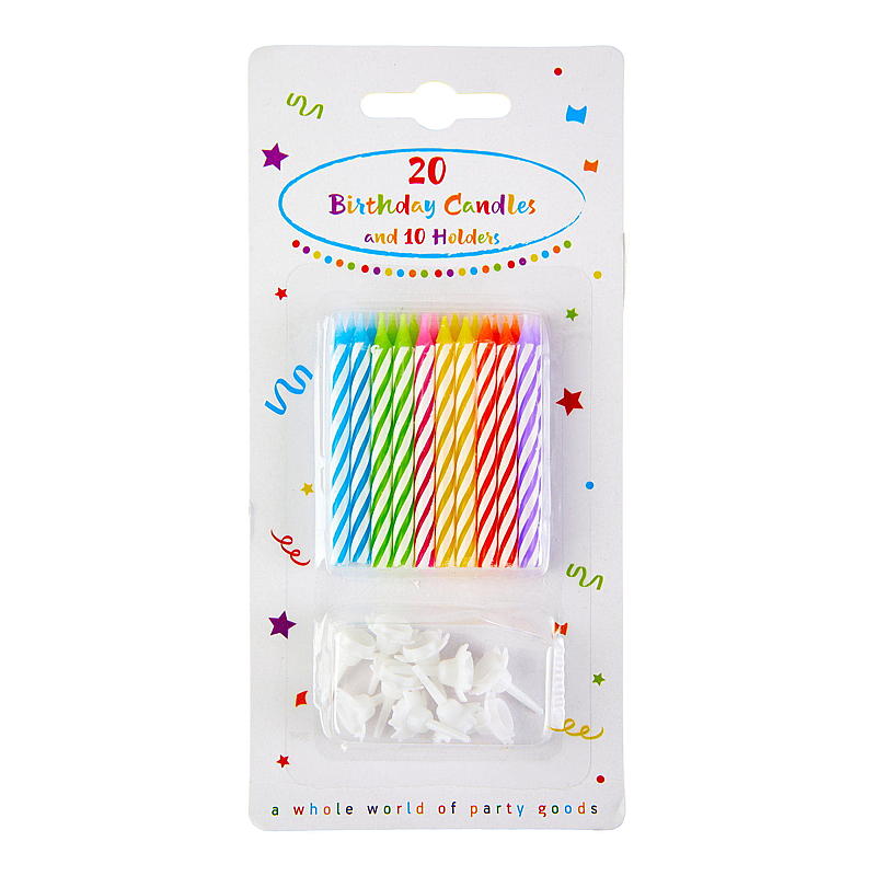 Velas para tartas con soporte, 20 unidades.