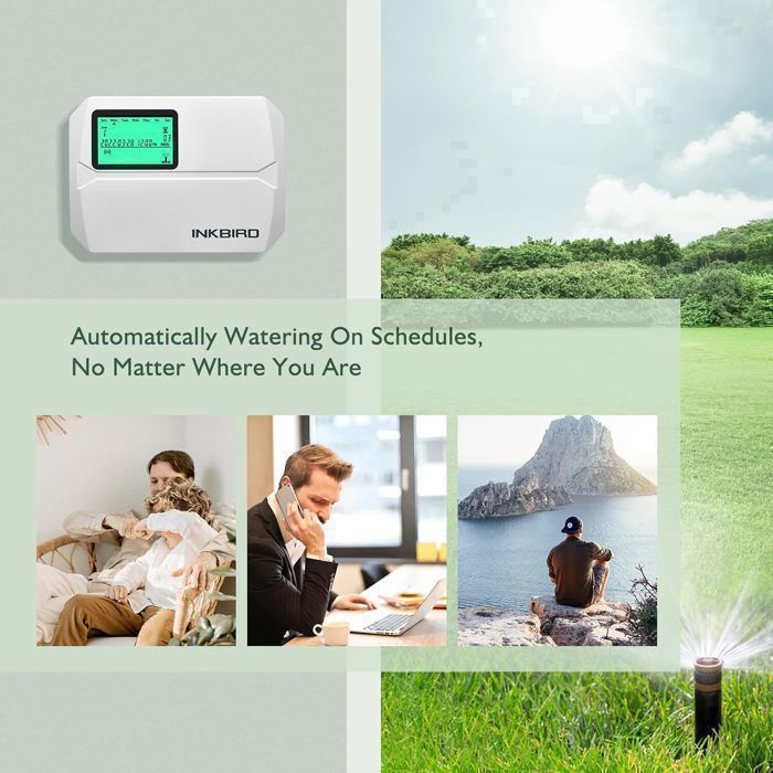 Temporizador de riego Wi-Fi INKBIRD IIC-800-WIFI, 8 zonas, automático, control por aplicación, 4 opciones de ciclo de riego, pantalla LCD