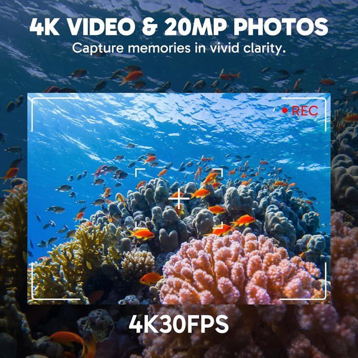 Câmera de Ação - AKASO - EK7000 PRO SE 4K30FPS 20MP Tela LCD Touchscreen Ângulo Ajustável de 170° Resistente à Água até 40M - Preta