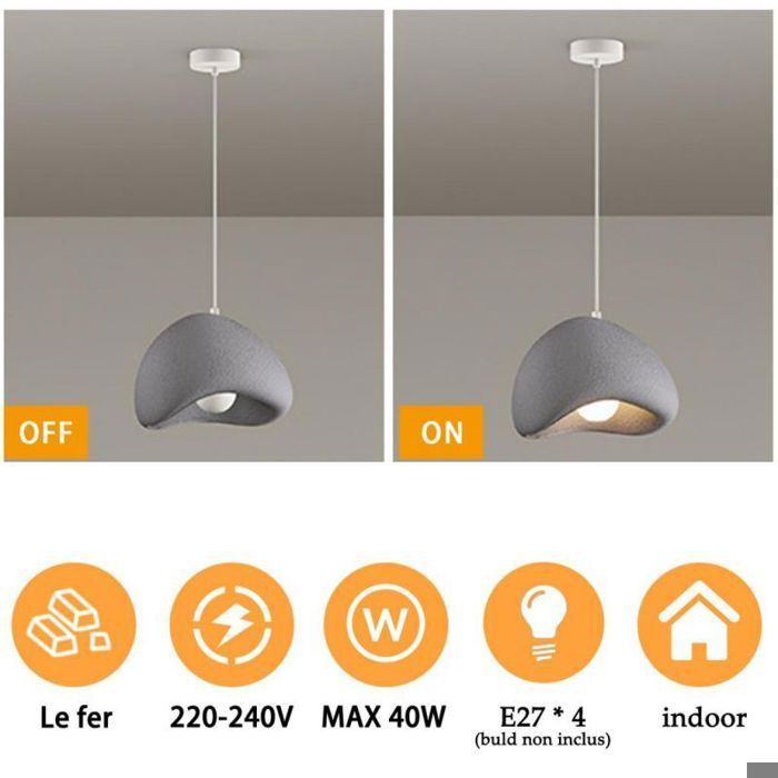WOTTES Suspension Luminaire Moderne Créatif Gris, Lustre Design Métal Vintage E27 Lampe 1pcs Ø30cm pour Cuisine Salle à Manger