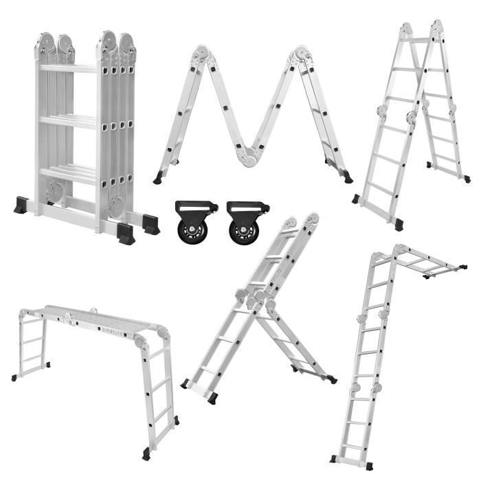 LILIIN 6-in-1 Multifunktions-Aluminiumleiter – 4 x 3 Stufen – 2 Plattformen – Maximale Traglast 150 kg