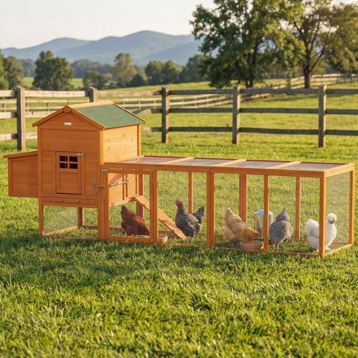 Poulailler - PawHut - avec pondoir, niche séparée, plusieurs portes, bac amovible -  pour 3 à 6 poulets - en bois massif - orange