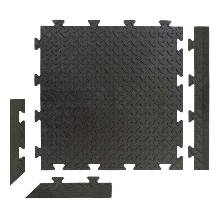 Paquete de 5 tiras de remate hembra para baldosas de PVC negras, con clip, antideslizantes, cuadradas, para garaje/taller, PS50CRN/F INTEC