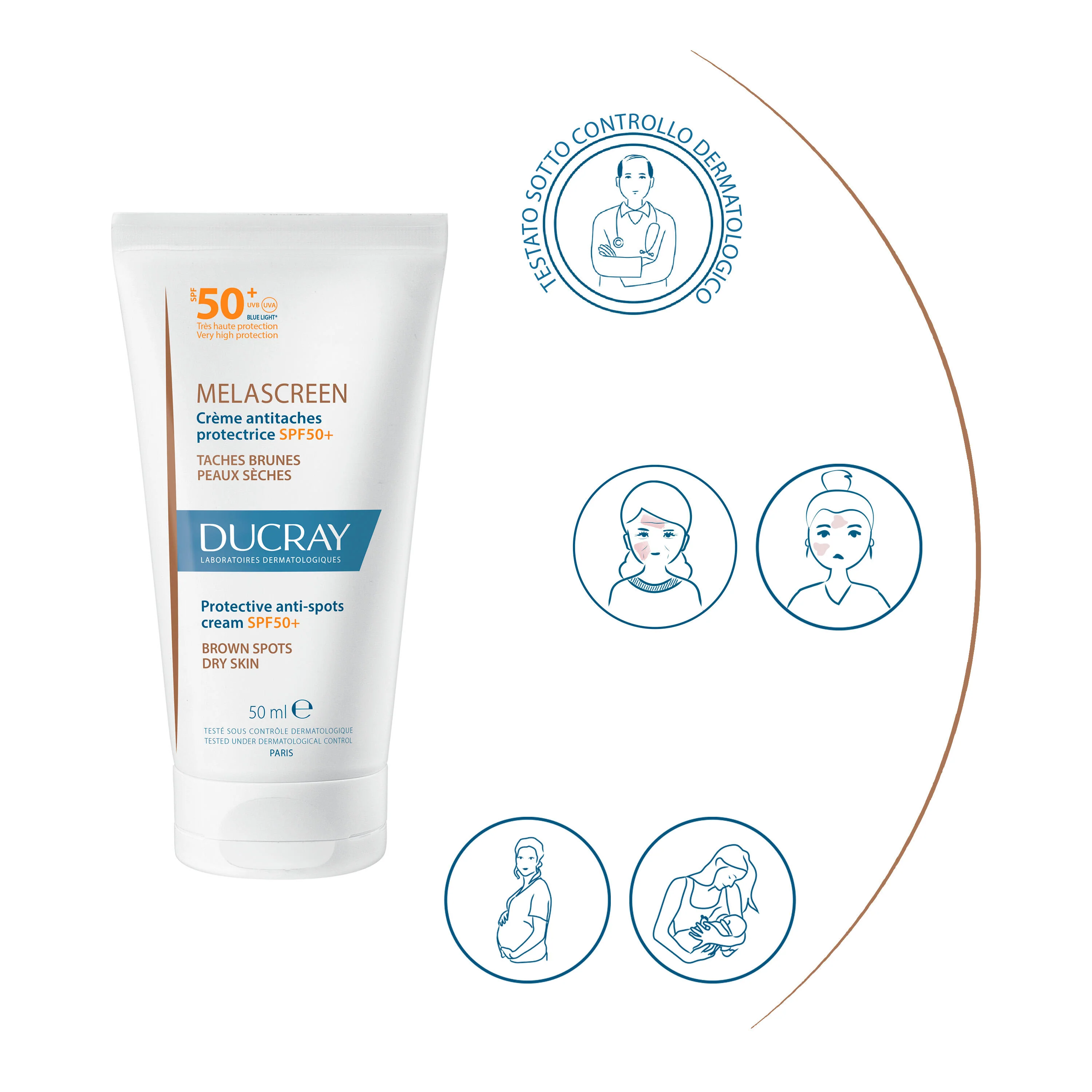 Melascreen Crema anti-macchie protettiva SPF50+ - Crema viso giorno antimacchie, Trattamenti Protettivi, Solare viso alta prot.
