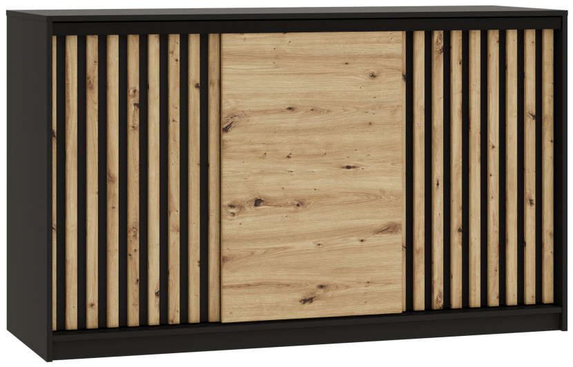 Komoda przesuwna z lamelami 160 cm LOFT czarny / dąb artisan