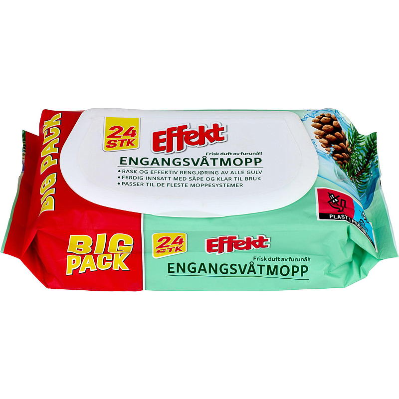 Balai-serpillère jetable Effect, paquet de 24, parfum aiguilles de pin.