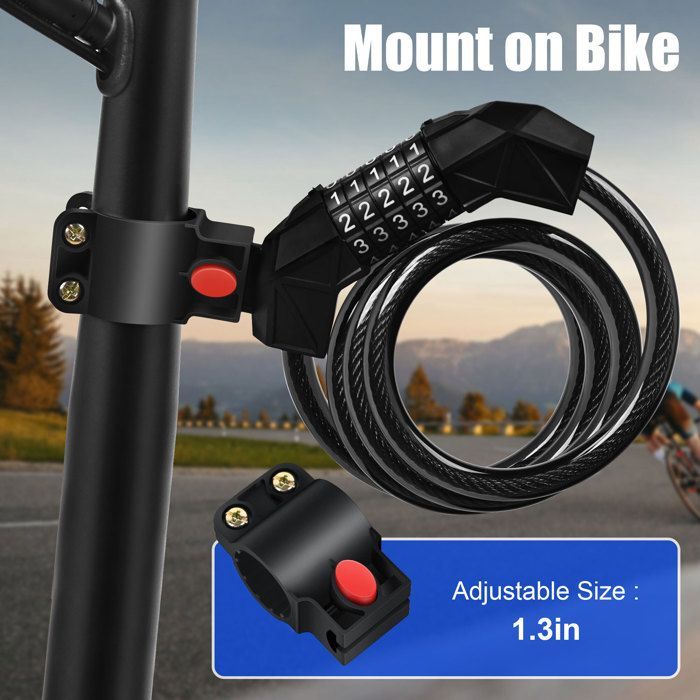 Keyless Combination Lock for Scooters - Reinforced 8mm x 120cm Cable for Bicycles, Motorcycles, and Electric Scooters