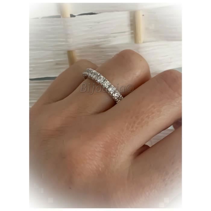 Wedding band ring - Bijouxia - Set with cubic zirconia - Sterling silver - Women's