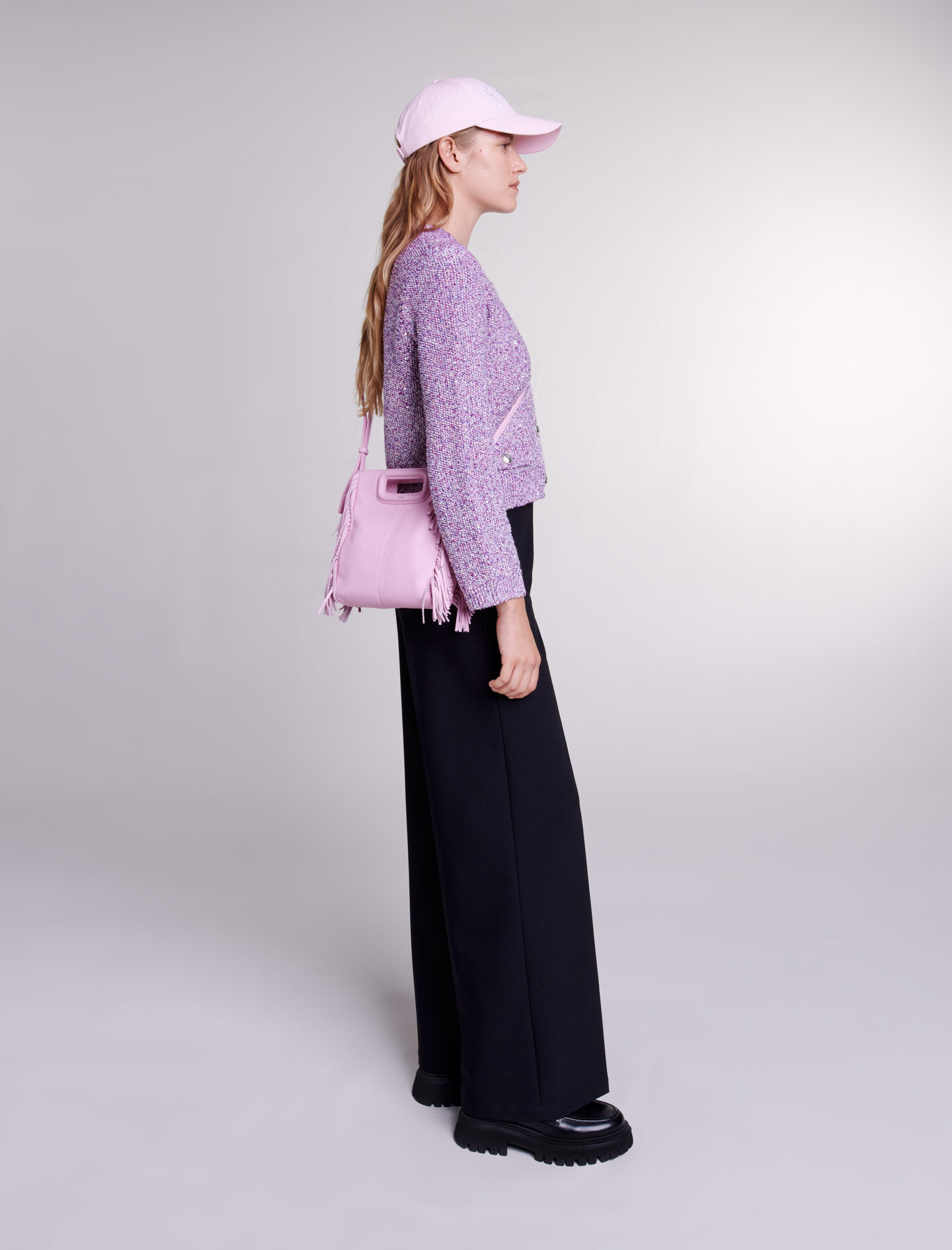 Cardigan tricotat cu paiete - Roz fucsia