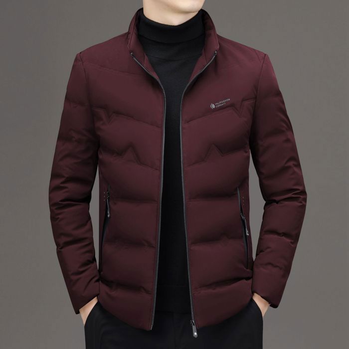 Giacca imbottita da uomo casual, elegante, con collo alto, tinta unita - Borgogna