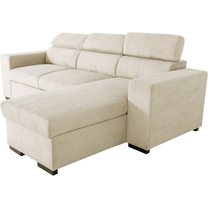 Canapé d'angle convertible réversible - 4 places - VICOMTE - Velours côtelé Beige - Coffre - 237 x 167 x 88 cm