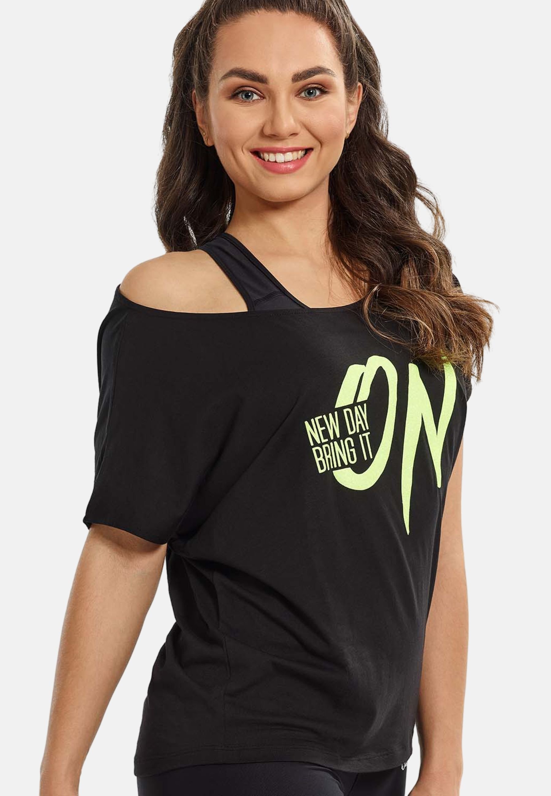 Winshape MCT002 ULTRA LEVE - Camiseta estampada - preto/com glitter/amarelo neon
