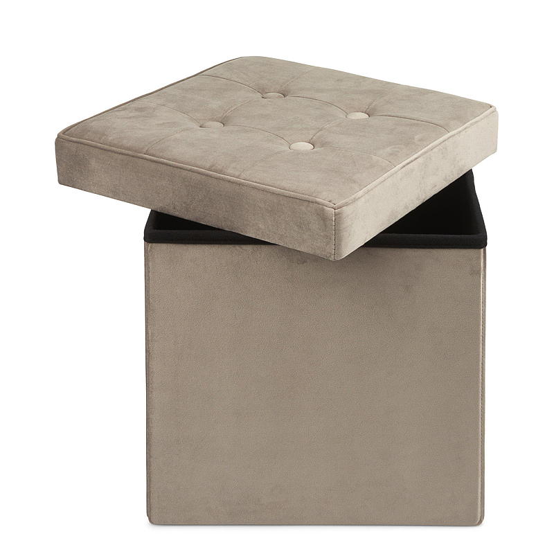 Home Pouf, faltbar, 38 x 38 cm, Velours, warmgrau