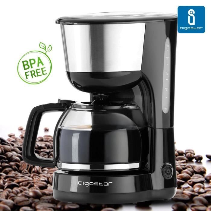 Aigostar Chocolate 30HIK - Cafetière à filtre 0% BPA, 1.25 L, 1000W. Filtre permanent, fonction maintien au chaud. Design exclusif.