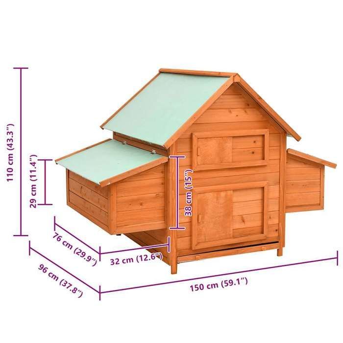 Gallinero vidaXL de 152x96x110 cm, de madera maciza de abeto.