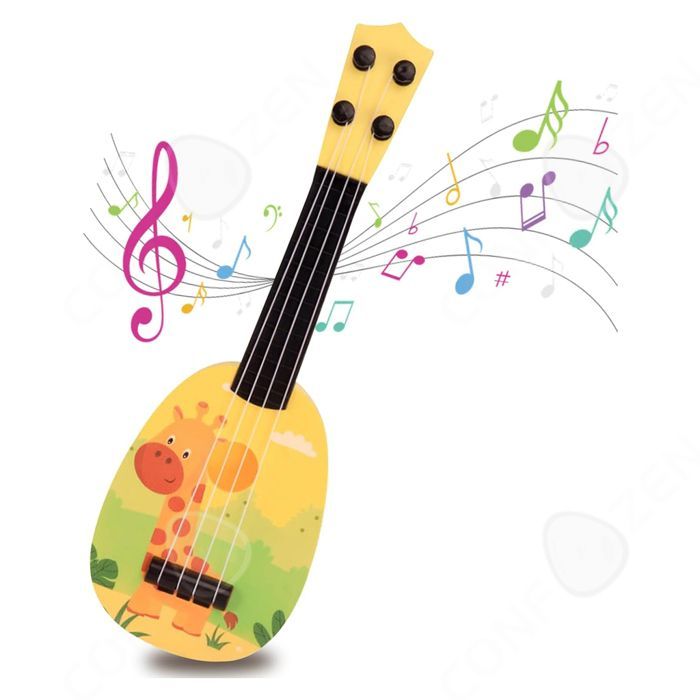 Ukelele C de 36x12cm, juguete educativo para niños con un bonito diseño de jirafa y 4 cuerdas ajustables para desarrollar el interés por el ukelele.