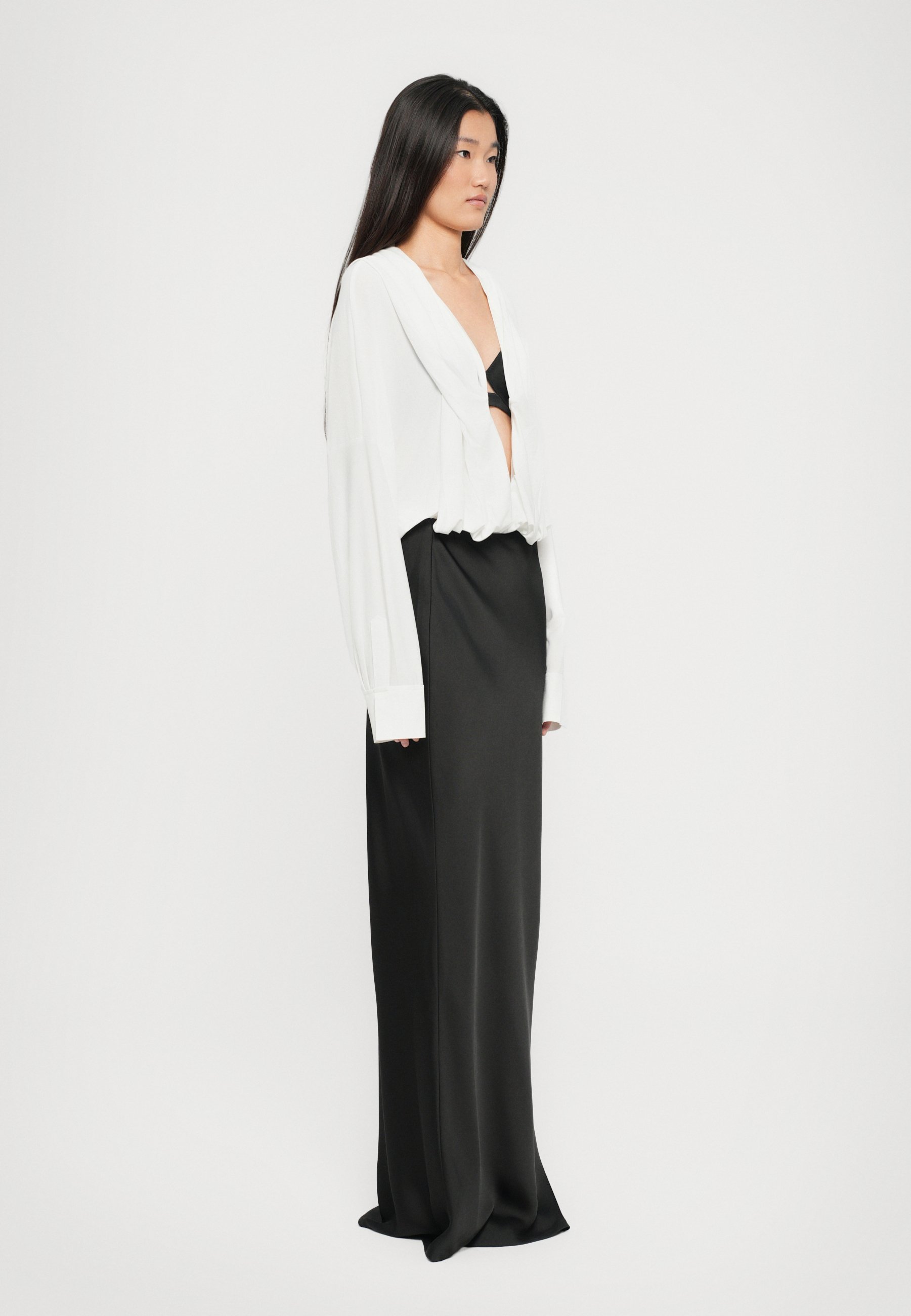 Norma Kamali SUPER OVERSIZED HOODED SHIRT - Top met lange mouwen - sneeuwwit