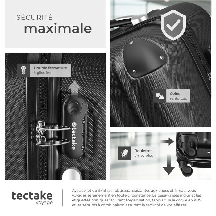 Maleta - TECTAKE - Juego de 3 maletas TALIA de plástico ABS de 75 x 50 x 30 cm - Negra